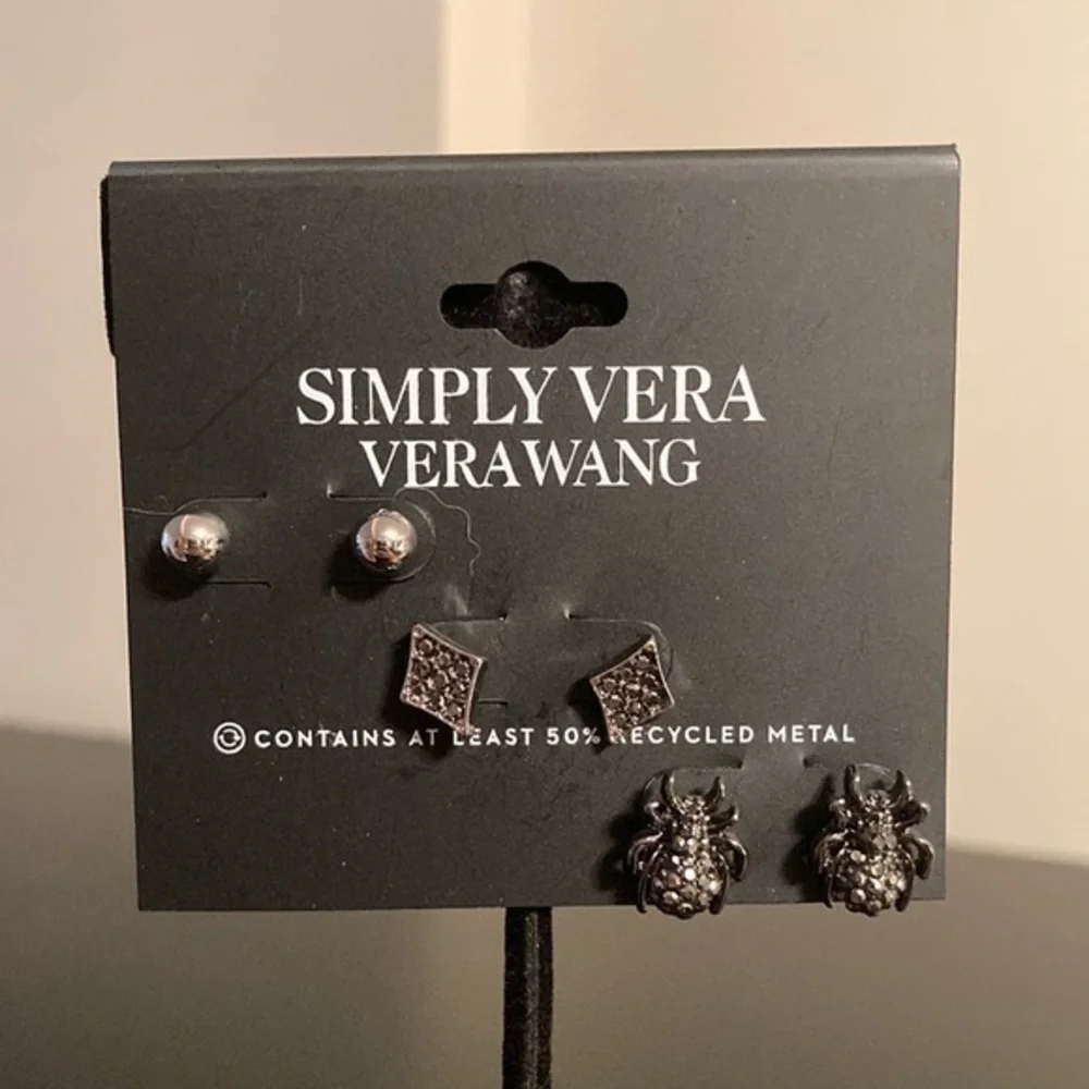 Simply Vera Vera Wang Silver and Black Stud Earrings